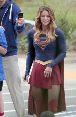 MELISSA BENOIST on the Set of Supergirl in Los Angeles 10/28/2015