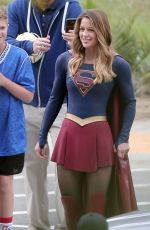 MELISSA BENOIST on the Set of Supergirl in Los Angeles 10/28/2015