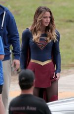 MELISSA BENOIST on the Set of Supergirl in Los Angeles 10/28/2015