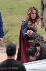 MELISSA BENOIST on the Set of Supergirl in Los Angeles 10/28/2015