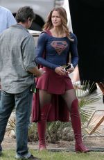 MELISSA BENOIST on the Set of Supergirl in Los Angeles 10/28/2015