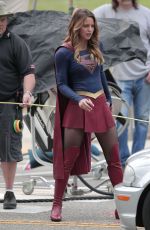 MELISSA BENOIST on the Set of Supergirl in Los Angeles 10/28/2015