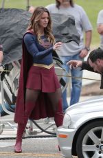 MELISSA BENOIST on the Set of Supergirl in Los Angeles 10/28/2015