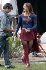 MELISSA BENOIST on the Set of Supergirl in Los Angeles 10/28/2015