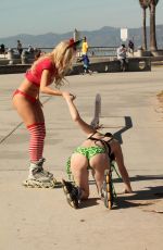 PHOEBE PRICE and ANA BRAGA Rollerblade in Venice Beach 11/20/2015