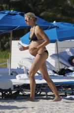 Pregnant KAROLINA KURKOVA in Bikini at a Beach in Miami 11/01/2015