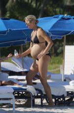 Pregnant KAROLINA KURKOVA in Bikini at a Beach in Miami 11/01/2015