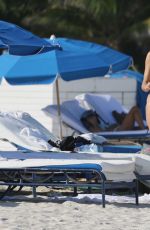 Pregnant KAROLINA KURKOVA in Bikini at a Beach in Miami 11/01/2015