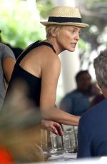 SHARON STONE at Her Hotel with Friends Having Lunch in Miami 11/08/2015