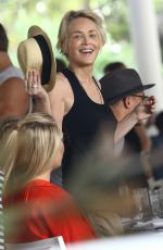 SHARON STONE at Her Hotel with Friends Having Lunch in Miami 11/08/2015