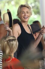 SHARON STONE at Her Hotel with Friends Having Lunch in Miami 11/08/2015