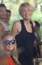SHARON STONE at Her Hotel with Friends Having Lunch in Miami 11/08/2015