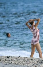 UMA THURMAN at a Beach Bar on Shell Beach 11/16/2015