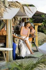 UMA THURMAN at a Beach Bar on Shell Beach 11/16/2015