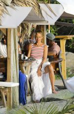 UMA THURMAN at a Beach Bar on Shell Beach 11/16/2015