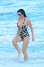 BRITTNY GASTINEAU in Leopard Print Swimsuit at a Beach in Miami 12/29/2015