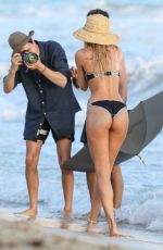 CANDICE SWANEPOEL on the Set of VS Photoshoot at the Beach in St. Barts 12/12/2015