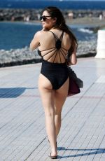 CASEY BATCHELOR in Blac Swimsuit at a Beach in Tennerife  12/02/2015