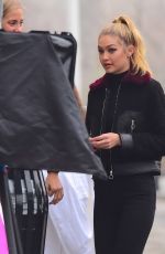 GIGI HADID on the Set of Maybelline Photoshoot at Brooklyn Bridge in New York 12/14/2015