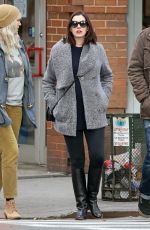 Pregnant ANNE HATHAWAY Out and About in New York 12/21/2015