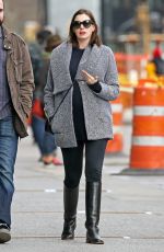 Pregnant ANNE HATHAWAY Out and About in New York 12/21/2015