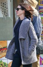 Pregnant ANNE HATHAWAY Out and About in New York 12/21/2015