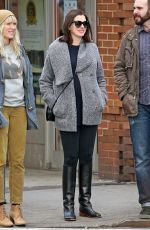 Pregnant ANNE HATHAWAY Out and About in New York 12/21/2015