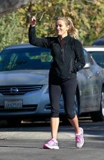 REESE WITHERSPOON Out Jogging in Pacific Palisades 12/18/2015