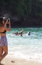 ASHLEY JAMES in Feather Print Bikini at a Beach in Bali, January 2016