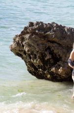 ASHLEY JAMES in Feather Print Bikini at a Beach in Bali, January 2016