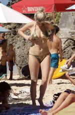 ASHLEY JAMES in Golden Bikini at a Beach in Bali 01/09/2016