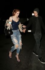 BELLA THORNE in Ripped Jeans at Nice Guy in West Hollywood 01/23/2016