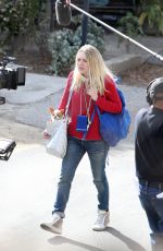 DAKOTA FANNING on the Set od Please Stand By in Los Angeles 01/13/2016