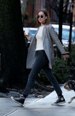 DAKOTA JOHNSON Walks Her Dog Out in New York 01/10/2016