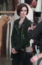 LILY COLLINS on the sSet of a Lancome Ads in Los Angeles 01/14/2016