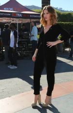 LILY JAMES on the Set of Extra in Universal City 01/26/2016