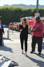 LILY JAMES on the Set of Extra in Universal City 01/26/2016