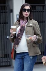 Pregnant ANNE HATHAWAY at a Park in Los Angeles 01/29/2016