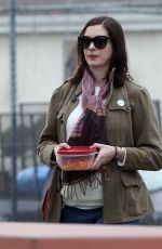 Pregnant ANNE HATHAWAY at a Park in Los Angeles 01/29/2016