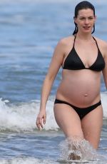 Pregnant ANNE HATHAWAY in Bikini at a Beach in Hawaii 01/03/2016