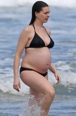 Pregnant ANNE HATHAWAY in Bikini at a Beach in Hawaii 01/03/2016