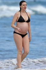 Pregnant ANNE HATHAWAY in Bikini at a Beach in Hawaii 01/03/2016