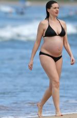 Pregnant ANNE HATHAWAY in Bikini at a Beach in Hawaii 01/03/2016