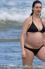 Pregnant ANNE HATHAWAY in Bikini at a Beach in Hawaii 01/03/2016