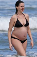 Pregnant ANNE HATHAWAY in Bikini at a Beach in Hawaii 01/03/2016