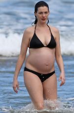 Pregnant ANNE HATHAWAY in Bikini at a Beach in Hawaii 01/03/2016