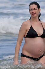 Pregnant ANNE HATHAWAY in Bikini at a Beach in Hawaii 01/03/2016