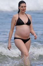 Pregnant ANNE HATHAWAY in Bikini at a Beach in Hawaii 01/03/2016