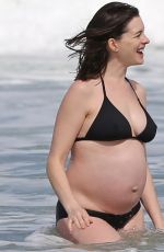 Pregnant ANNE HATHAWAY in Bikini at a Beach in Hawaii 01/03/2016