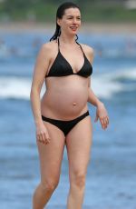 Pregnant ANNE HATHAWAY in Bikini at a Beach in Hawaii 01/03/2016